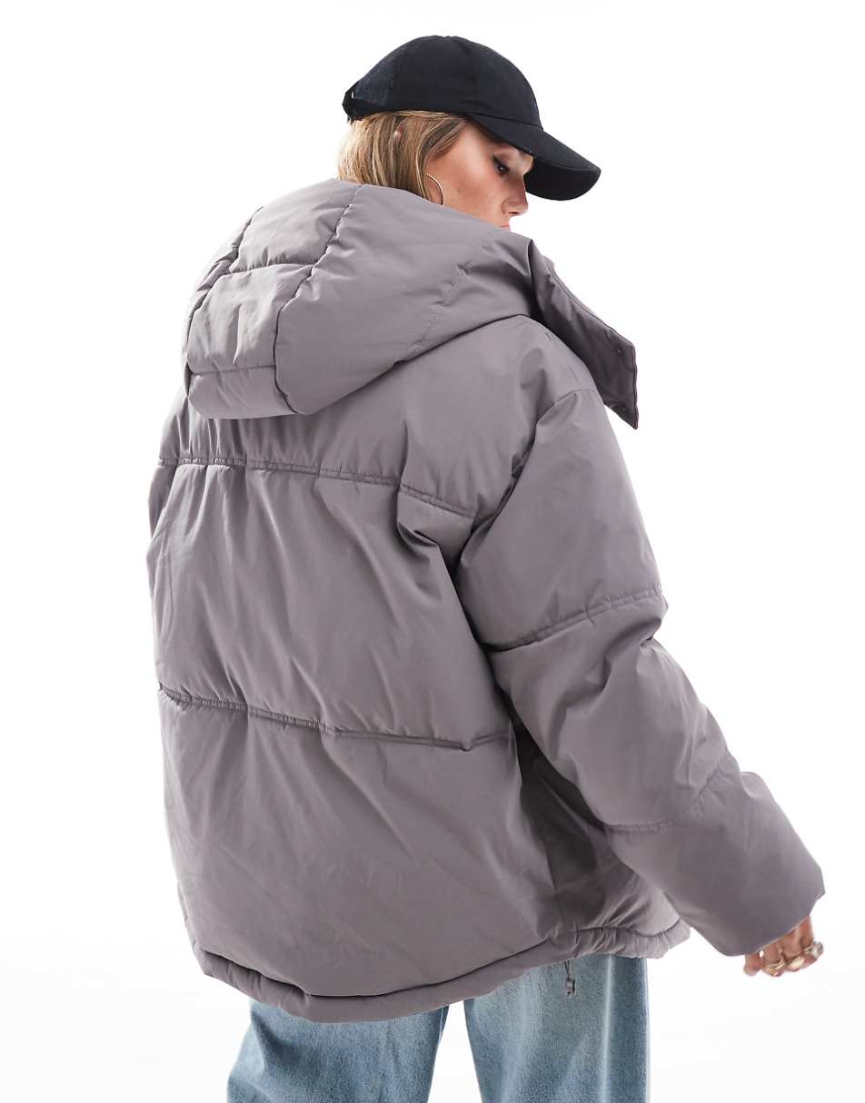 Stradivarius STR oversized puffer jacket in slate gray