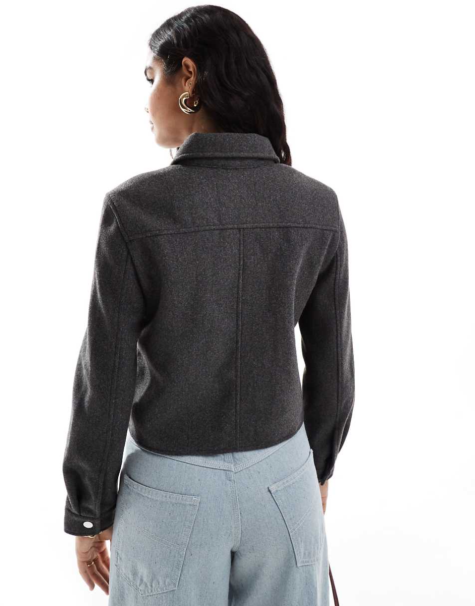 Stradivarius boxy wool look jacket in gray