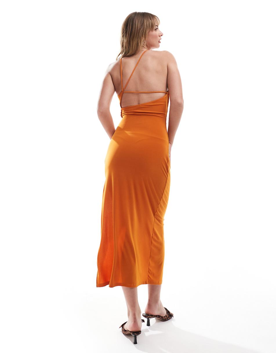 Pull&Bear sleeveless maxi dress with strappy back detail in ochre