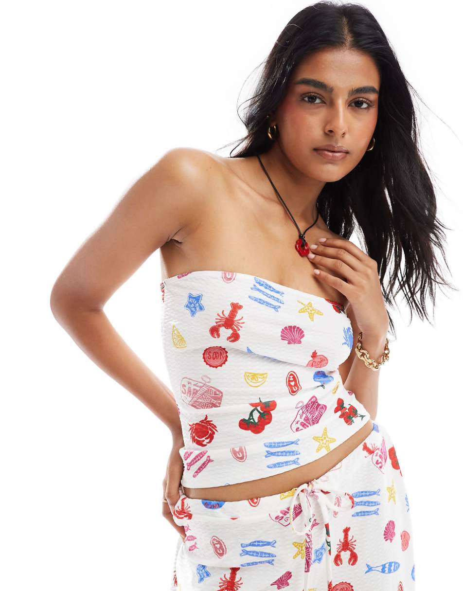 ASOS DESIGN textured bandeau in summer food print - part of a set