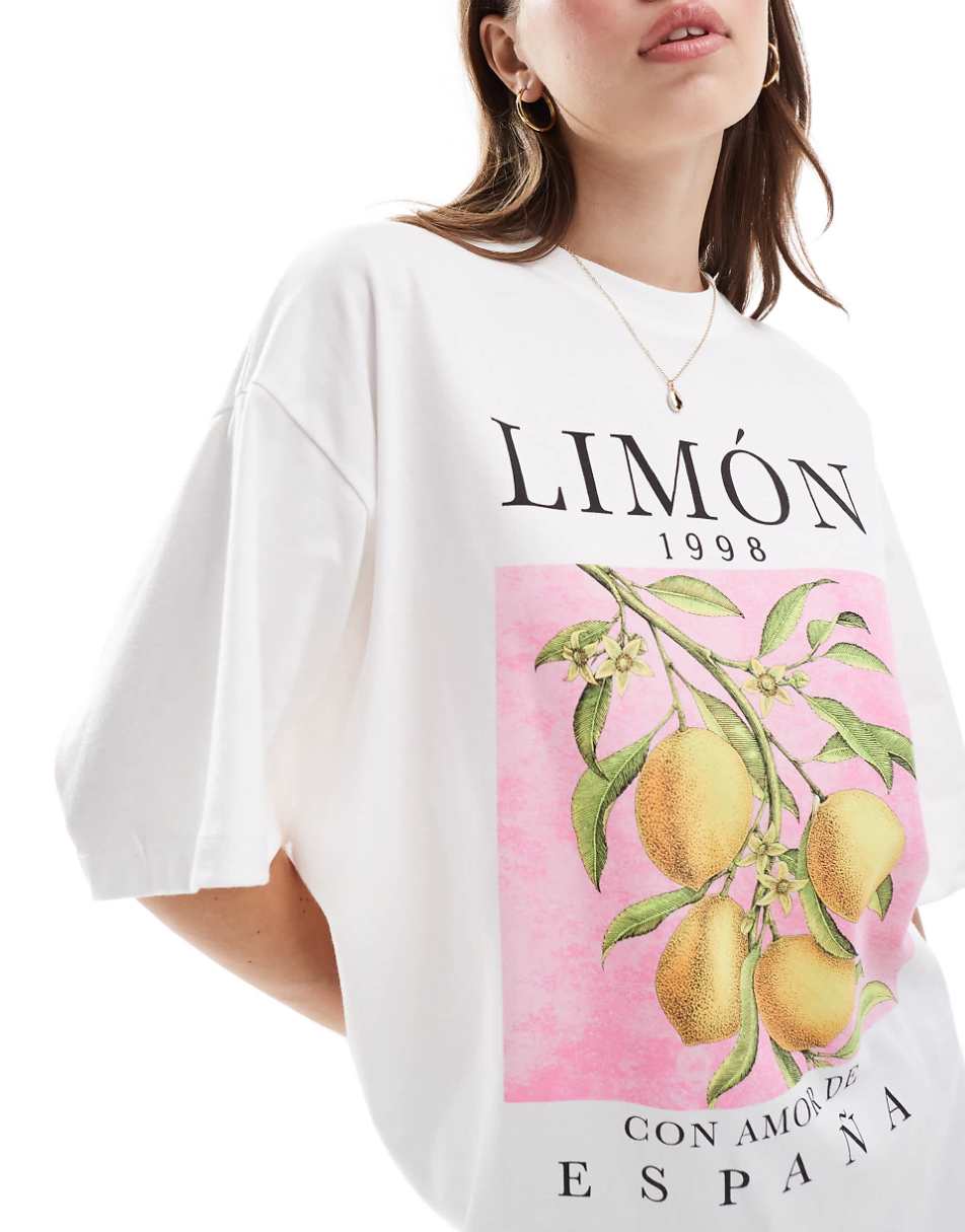 ASOS DESIGN oversized T-shirt with lemon graphic in white