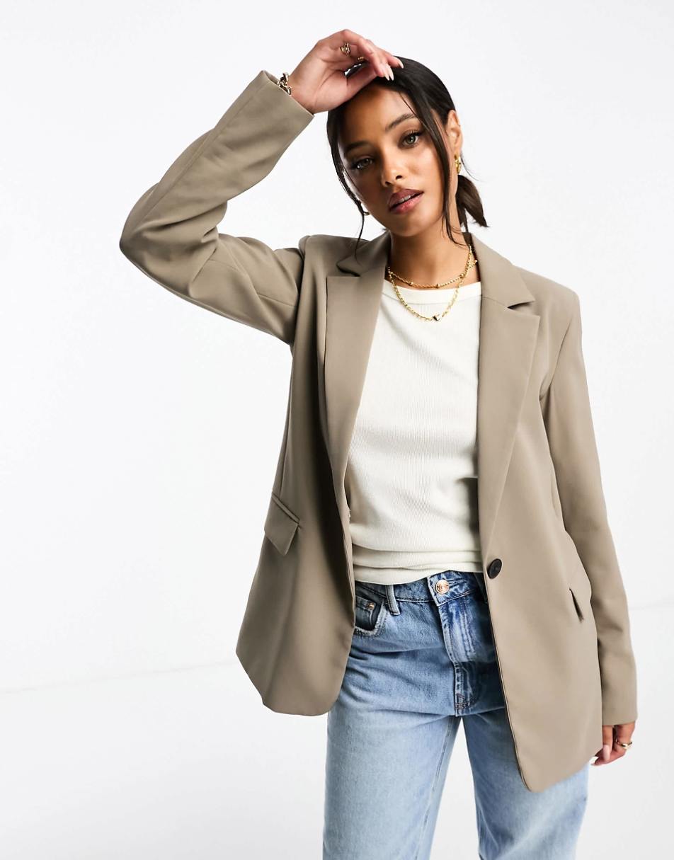 Pull&Bear oversized blazer in taupe brown