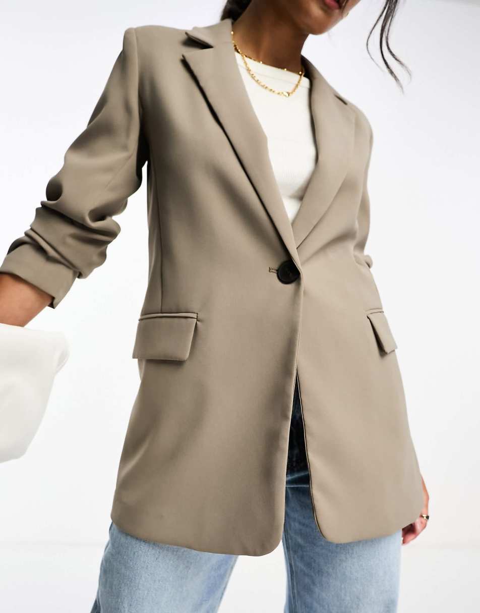 Pull&Bear oversized blazer in taupe brown