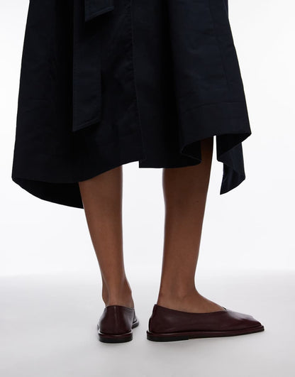 Topshop Charlotte leather square toe unlined flat shoes in burgundy