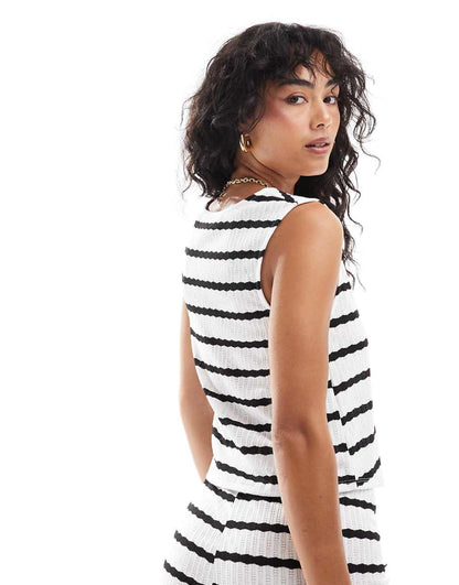 ASOS DESIGN textured vest in black and white stripe - part of a set