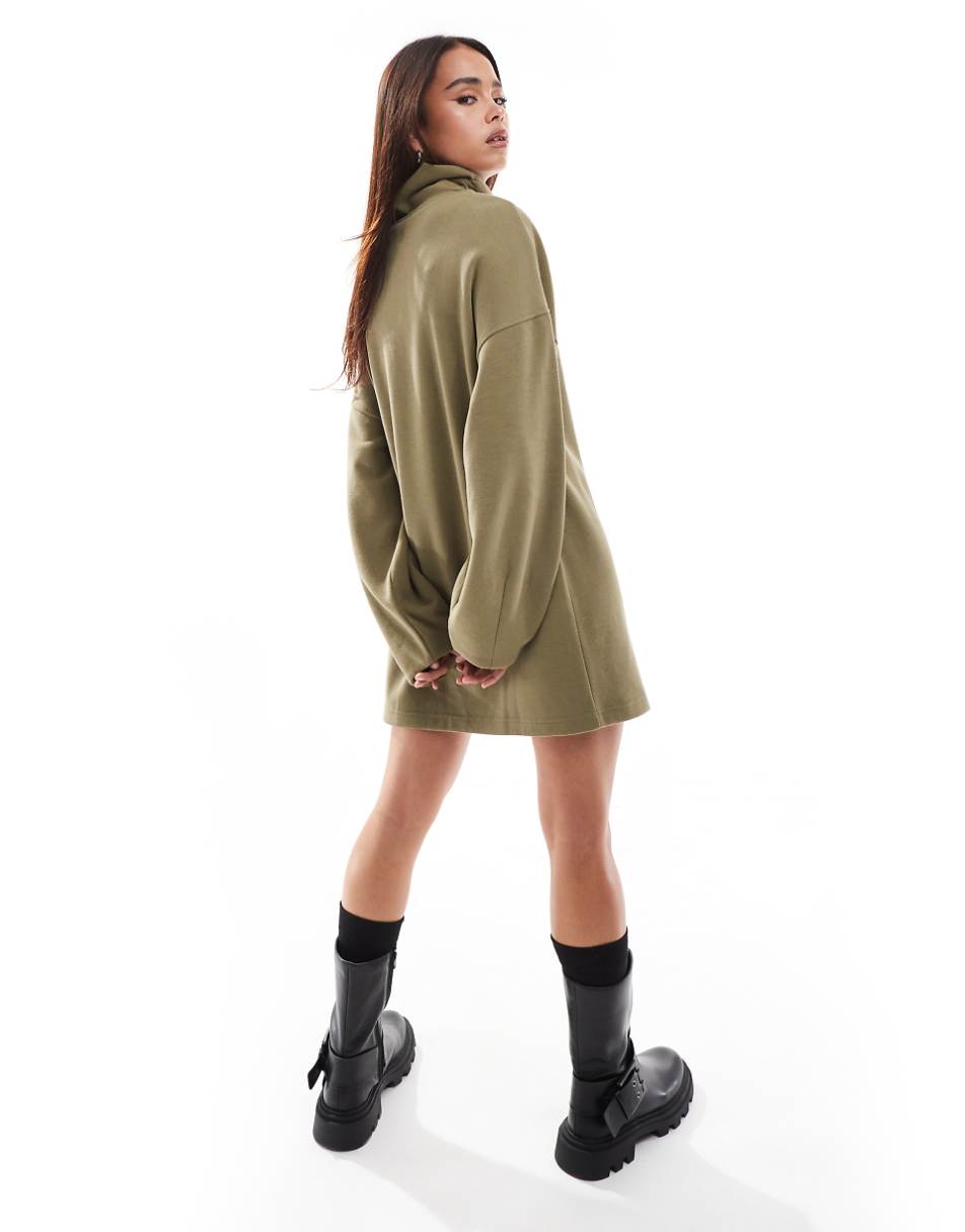 ASOS DESIGN Supersoft cocoon sleeve funnel neck mini dress in khaki