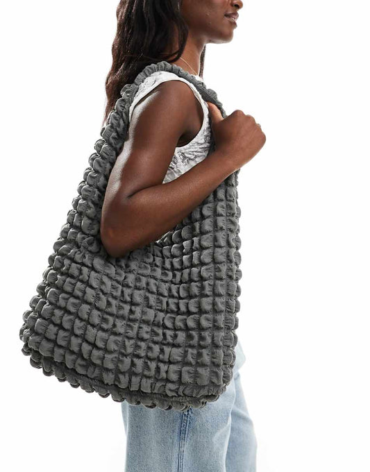 Pull&Bear bubble shoulder bag in charcoal gray