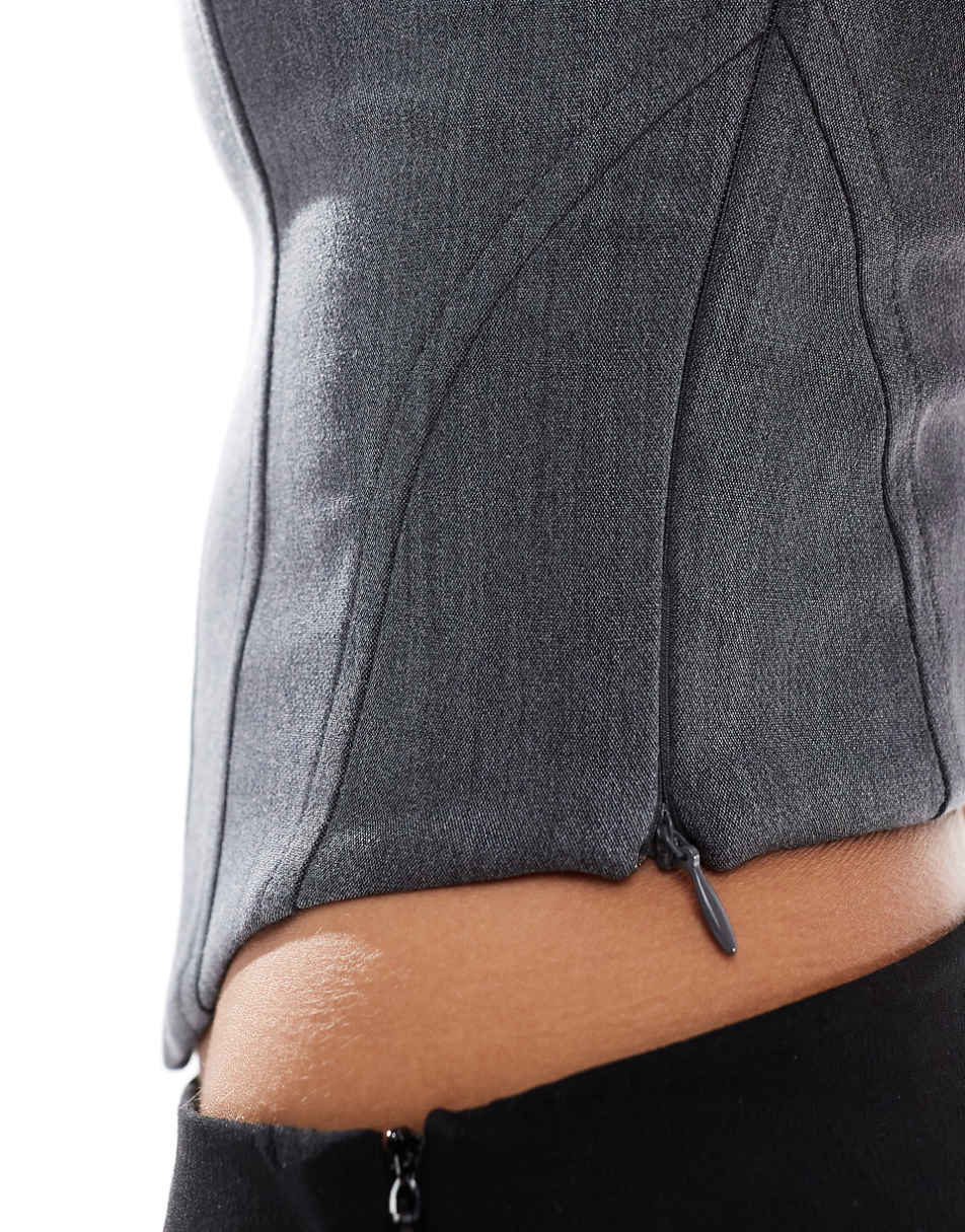 Bershka tailored strappy corset top in gray