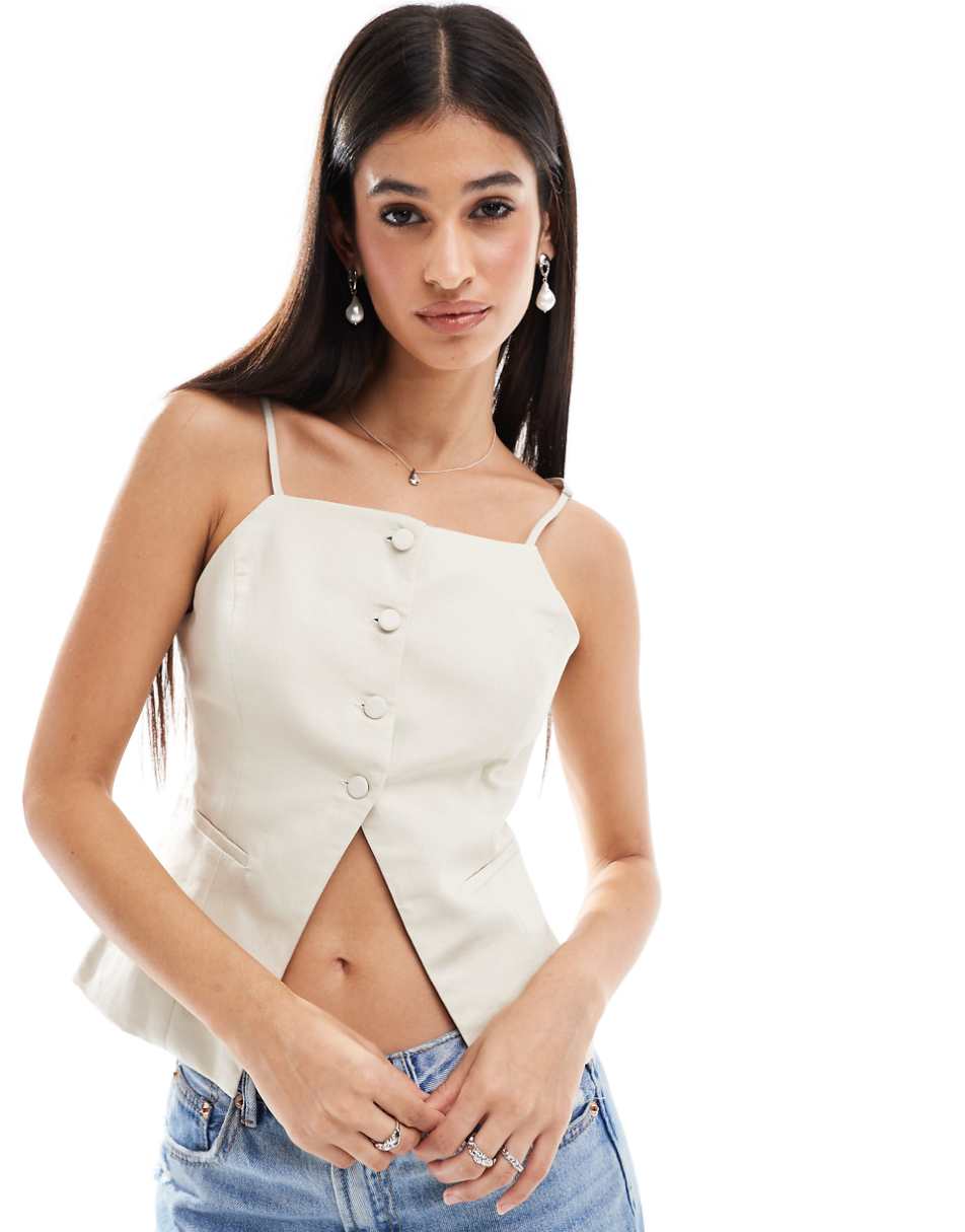 Bershka high neck tailored vest in stone