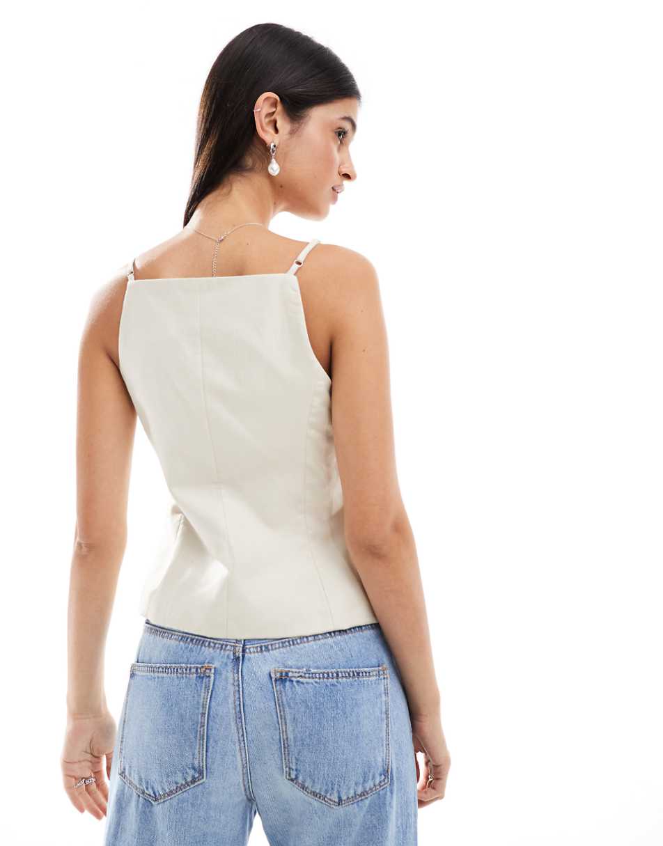 Bershka high neck tailored vest in stone