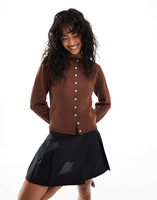 ASOS DESIGN compact stitch cardigan in chocolate brown