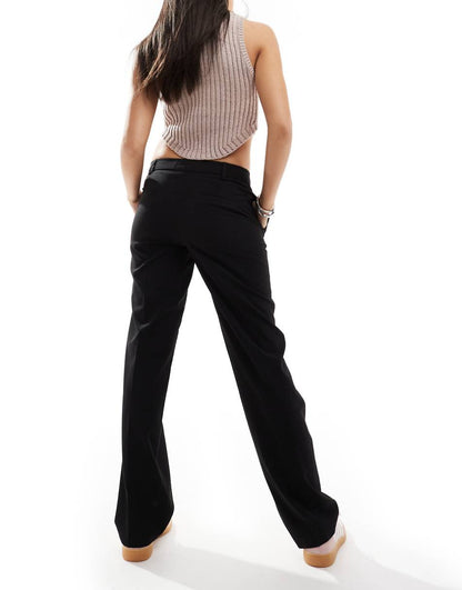 Bershka straight leg tailored pants in black