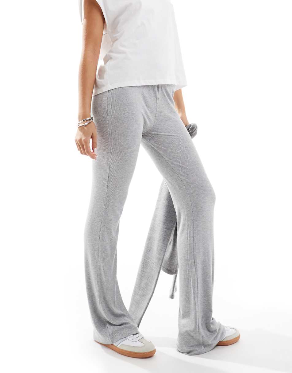 Bershka ribbed wide leg pants in gray heather