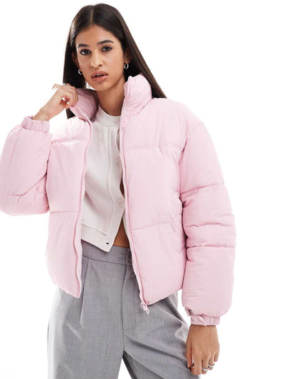 Bershka padded jacket in pale pink