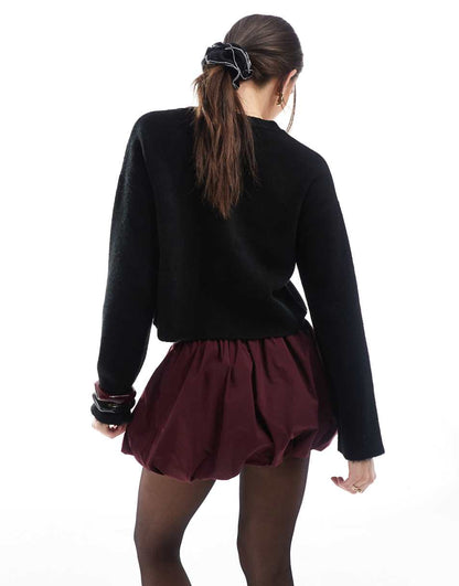 Bershka puffball mini skirt in burgundy